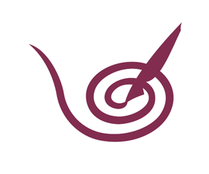 a stylized drawing of a pen drawing a swirl