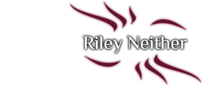 the name Riley Neither with purple rays radiating out and a stylized white bird on the left
